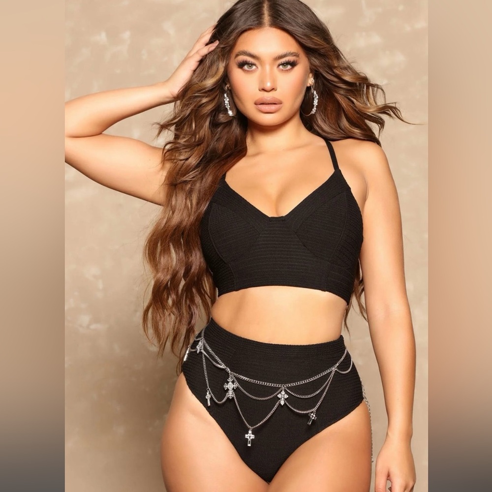 Fashion Nova- Black Strappy High Waisted Bikini Set